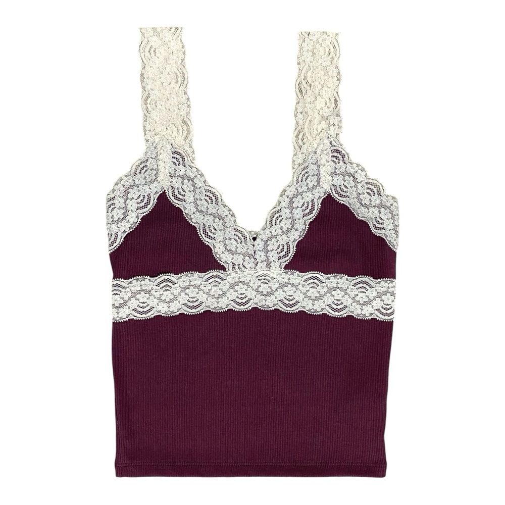 Forever 21 Burgundy Cream Lace Cami Y2K Tank Top Sz XS NWOT